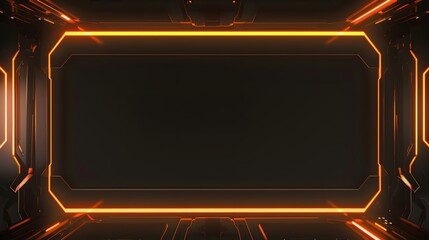 Modernized neon orange overlay video screen frame border composition with black backdrop for interactive gaming sessions - obrazy, fototapety, plakaty