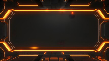 Streamlined neon orange overlay video screen frame border layout against black background for dynamic gaming content