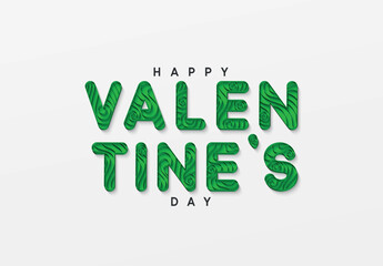 Happy valentine's day green text design stylish paper cutout. Valentines day on white background. vector illustration