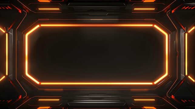 Edgy neon orange overlay video screen frame border setup with black backdrop for thrilling gaming sessions