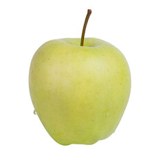 Green apple with water drops isolated on white. Fruit, healthy food.