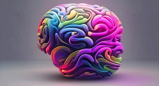 Digital brain illuminated with streams of colorful data