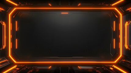 Obraz premium Cutting-edge neon orange overlay video screen frame border structure with black backdrop for entertaining gaming streams