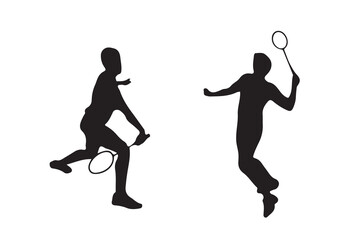 Fototapeta na wymiar Badminton player Silhouette. playing badminton on a white background. Badminton player vector illustration.