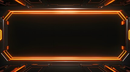Futuristic neon orange overlay video screen frame border pattern on black background for dynamic gaming sessions