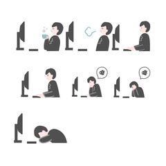 PCの前の男性会社員7セット