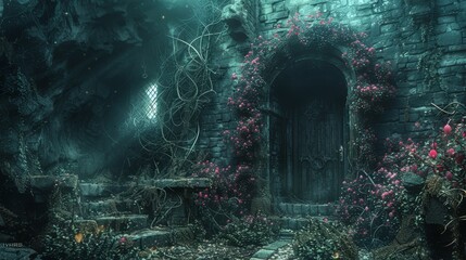 Enchanted Forest Ruins Entrance - obrazy, fototapety, plakaty