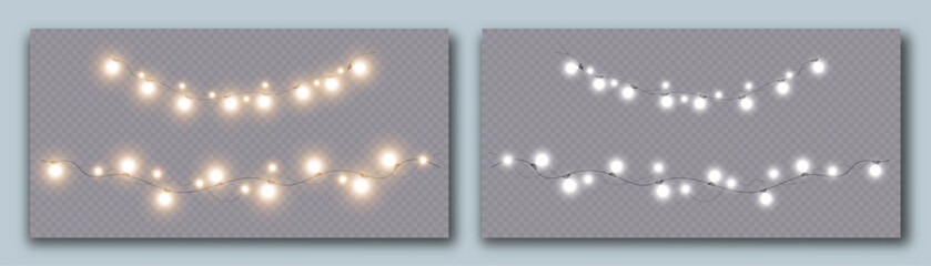 Set of Christmas golden lights isolated on transparent background. For New Year's and holiday decorations.