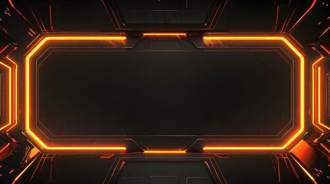 Cutting-edge neon orange overlay video screen frame border structure with black backdrop for engaging gaming presentations