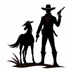 Svg vector cowboy with colt sillouette. no background