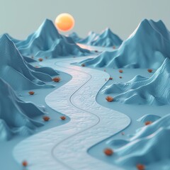 A minimalist 3D Blender road map isolated on a bright background