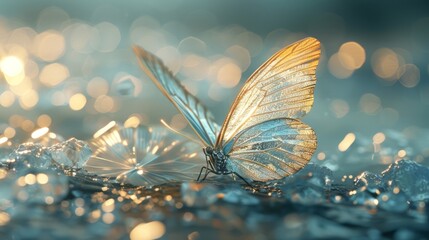Luminescent Butterfly on Glistening Surface