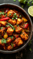 Pakistani Chicken Jalfrezi, Delicious food style, Horizontal top view from above