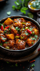 Pakistani Chicken Jalfrezi, Delicious food style, Horizontal top view from above