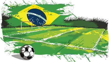 Abstract football field with a ball and a flag