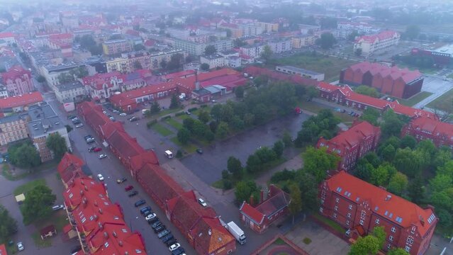 Fog Parade Square Old Town Elk Stare Miasto Plac Defilad Aerial View Poland