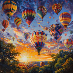 Obraz premium Graceful balloon soars painting skies with vibrant hues generative ai