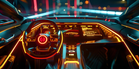 Futuristic Car Interior with Smart Technology Front Panel ,Futuristic Car Interior Evokes Starship Front Panel ,Futuristic Car Interior Resembling Starship Front Technology