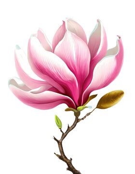 Magnolia flower close-up of a single flower, flower in full bloom, illustrating detail, Isolated on White Background, png.