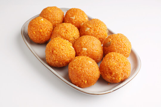Indian sweet called Motichoor laddoo is popular sweet dish in India made during weddings, festivals or celebrations