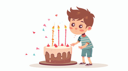 Cartoon little boy blowing out candles. Isolated on