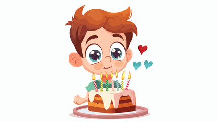 Cartoon little boy blowing out candles. Isolated on