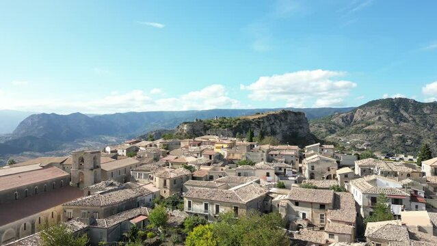 Aerial video of Italian Medieval village of Gerace, Calabria