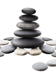 Fototapeta na wymiar Stack of grey smooth stones typically used in spas, perfectly isolated on a white background, png.