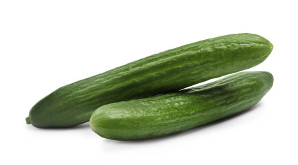 Two long fresh cucumbers isolated on white