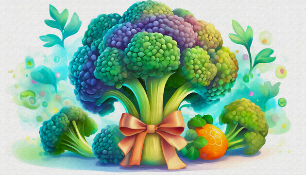 Oil painted style  broccoli isolated on white background