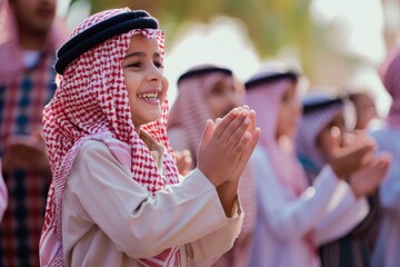 Obraz premium Kids Family Eid Celebration, Islam Muslim Holiday