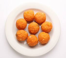 Indian sweet called Motichoor laddoo is popular sweet dish in India made during weddings, festivals...