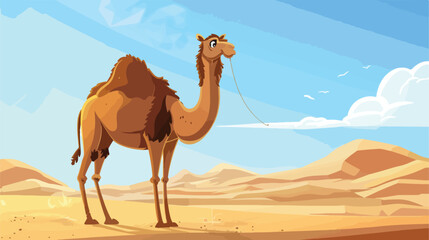 Cartoon smiling one hump Camel in the desert 2d fla