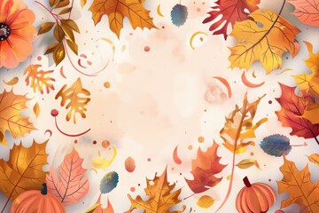 Seasonal Autumn Background with Pumpkins and Colorful Leaves Illustration