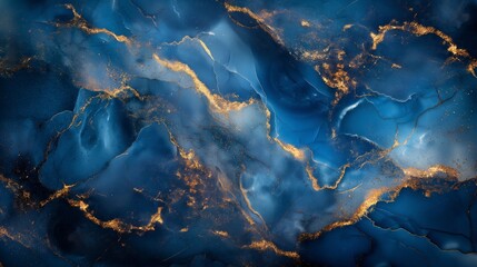 Fototapeta premium blue marble background with grey and gold lines