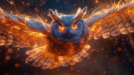 full figure of magic owl - obrazy, fototapety, plakaty