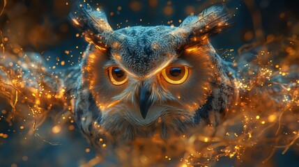 full figure of magic owl - obrazy, fototapety, plakaty