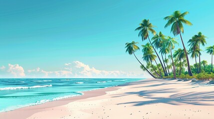 Fototapeta na wymiar Beautiful tropical beach banner. White sand and coco palms travel tourism wide panorama background concept. Amazing beach landscape