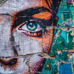 Vibrant Graffiti Eye on Urban Wall - Street Art Close-Up