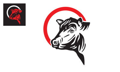 COW HEAD AND CIRCLE LOGO, silhouette of strong cattle face vector illustrations