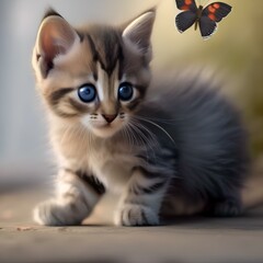 A curious kitten with big eyes, watching a butterfly flutter by4