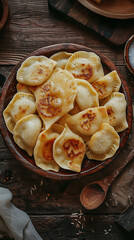 Pierogi, Delicious food style, Horizontal top view from above