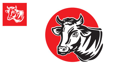 GREAT COW HEAD IN CIRCLE LOGO, silhouette of healthy cattle face vector illustrations