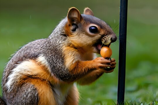  beautiful and attractive squirrel eating nut, amazing  squirrel in garden
