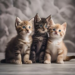 A trio of kittens with different coat patterns, playing with a crinkly toy1