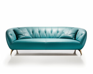 Elegant blue leather sofa isolated on white background 3D rendering