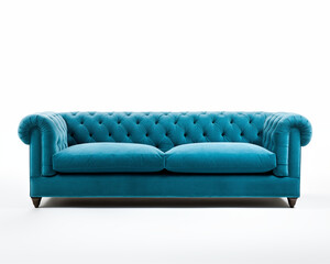 Blue velvet chesterfield sofa isolated on white background 3d rendering