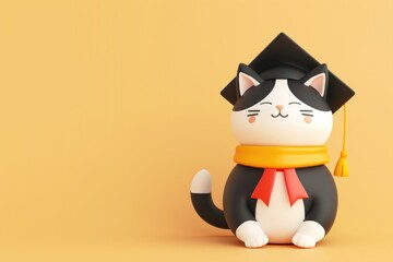 cat bachelor wearing a graduate cap. . graduate. Graduation. cute animal, illustration. smart. knowledge. - obrazy, fototapety, plakaty