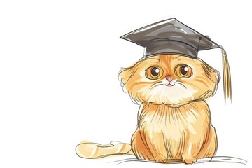 cat bachelor wearing a graduate cap. . graduate. Graduation. cute animal, illustration. smart. knowledge.