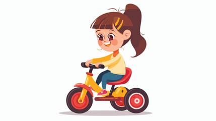 Cute little girl riding a tricycle isolated over wh